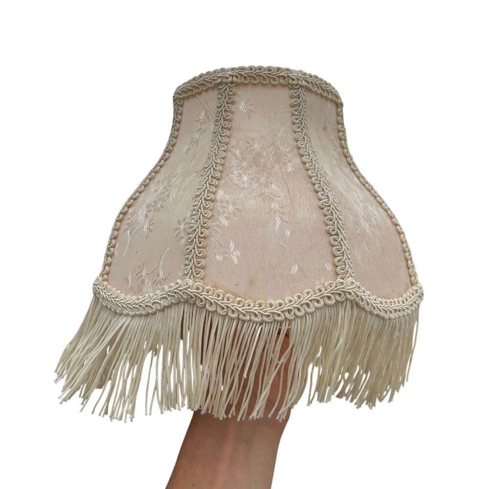 Vintage Victorian Style Ivory Lamp Shade w/ Fringe 7” wide 10" tall Bell Shape